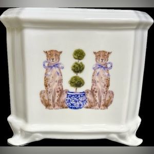 7" Leopard Square Planter,  White Porcelain, Decor, Centerpiece, Gift